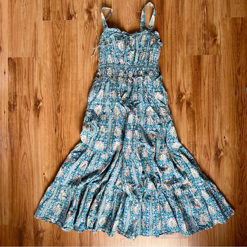 100% Cotton Milk Maid Blue Maxi Dress